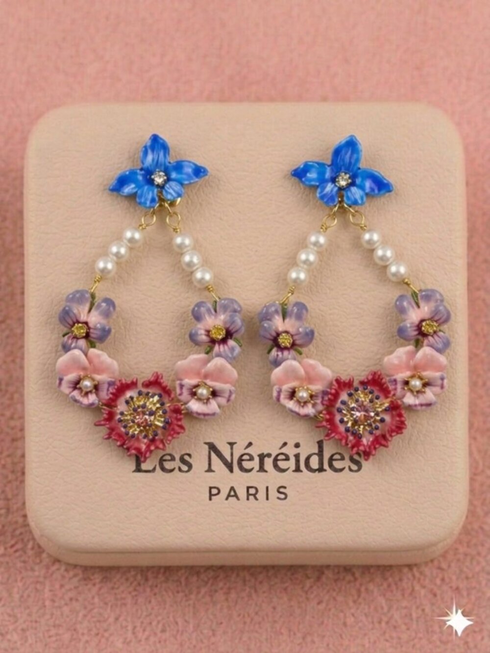 Authentic Les Néréides Paris floral pearl drop earrings 🌸✨